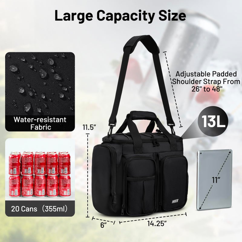 MIER Lunch Box for Men Heavy Duty Insulated Lunch Bag 20 Cans Large Leakproof Soft Cooler Bags with Multiple Pockets for Picnic Work Travel (Black) - Image 5